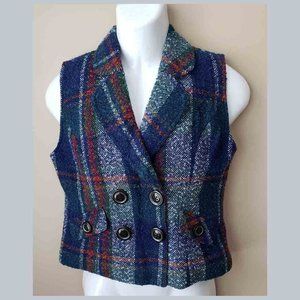CAbi Tweed Vest Plaid Wool Blend Size Small